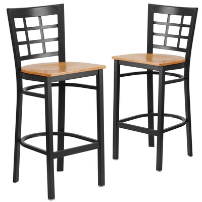 Flash Furniture HERCULES Traditional Metal Window Back Restaurant Barstool, Black/Natural Wood, 2-Pieces/Pack (2XU6R7BWINBARNW)
