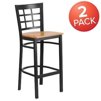 Flash Furniture HERCULES Traditional Metal Window Back Restaurant Barstool, Black/Natural Wood, 2-Pieces/Pack (2XU6R7BWINBARNW)
