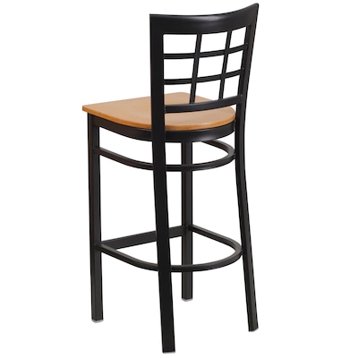 Flash Furniture HERCULES Traditional Metal Window Back Restaurant Barstool, Black/Natural Wood, 2-Pieces/Pack (2XU6R7BWINBARNW)