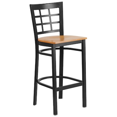 Flash Furniture HERCULES Traditional Metal Window Back Restaurant Barstool, Black/Natural Wood, 2-Pieces/Pack (2XU6R7BWINBARNW)