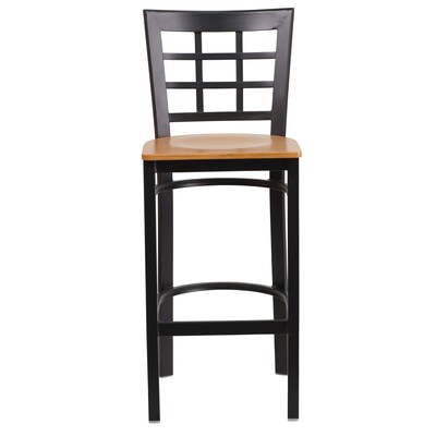 Flash Furniture HERCULES Traditional Metal Window Back Restaurant Barstool, Black/Natural Wood, 2-Pieces/Pack (2XU6R7BWINBARNW)