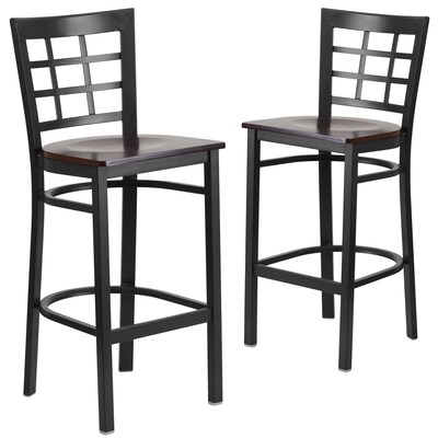 Flash Furniture HERCULES Series Traditional Metal Window Back Restaurant Barstool, Black/Walnut, 2-Pieces/Pack (2XU6R7BWINBARWW)