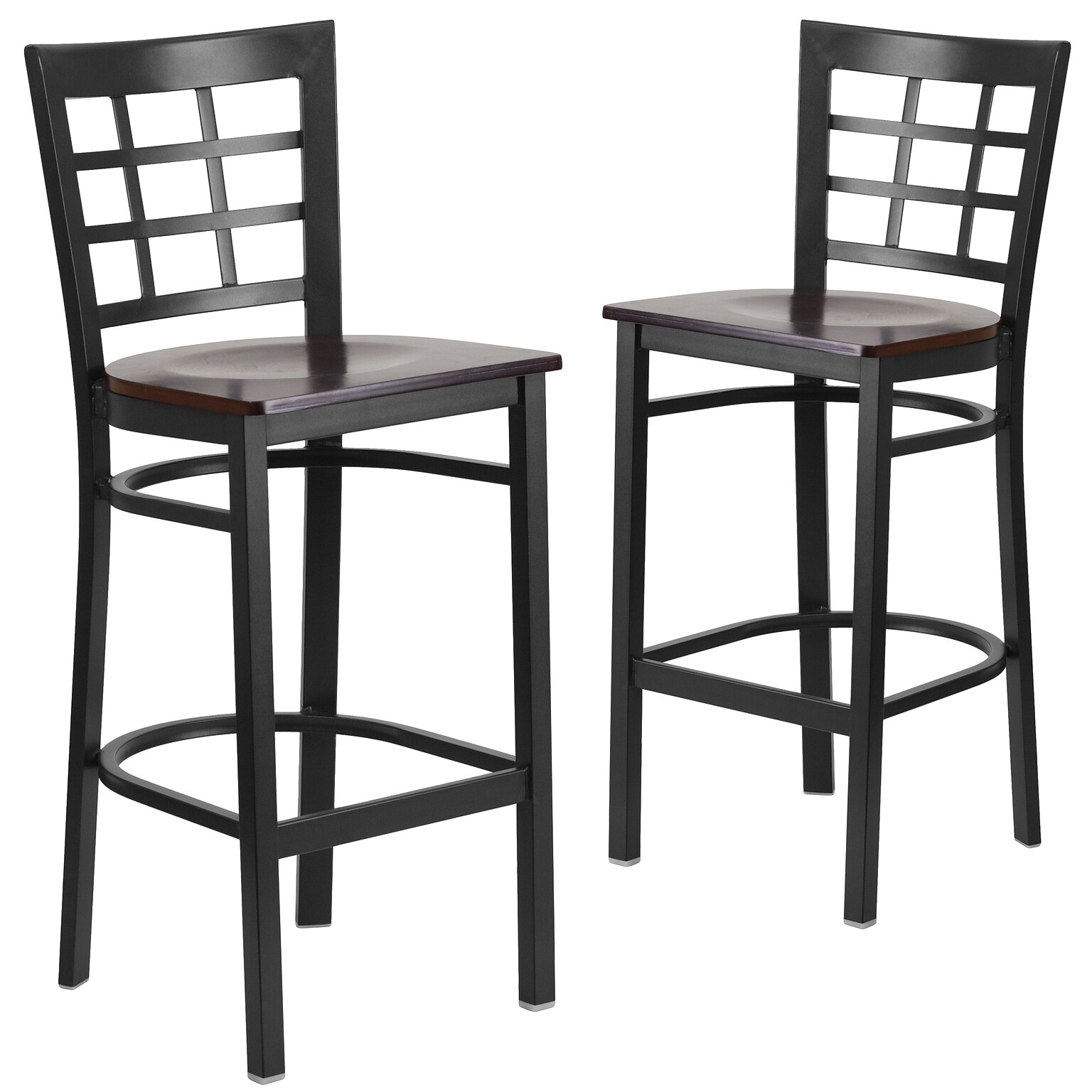 Flash Furniture HERCULES Series Traditional Metal Window Back Restaurant Barstool, Black/Walnut, 2-Pieces/Pack (2XU6R7BWINBARWW)
