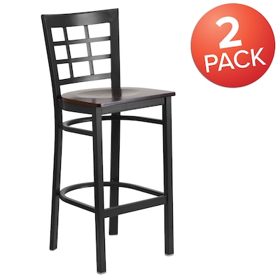 Flash Furniture HERCULES Series Traditional Metal Window Back Restaurant Barstool, Black/Walnut, 2-Pieces/Pack (2XU6R7BWINBARWW)