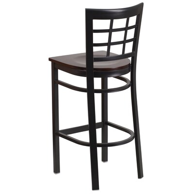 Flash Furniture HERCULES Series Traditional Metal Window Back Restaurant Barstool, Black/Walnut, 2-Pieces/Pack (2XU6R7BWINBARWW)