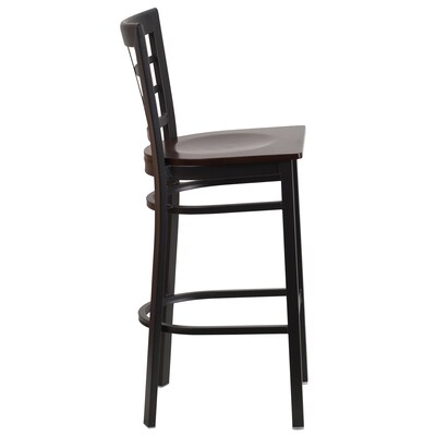 Flash Furniture HERCULES Series Traditional Metal Window Back Restaurant Barstool, Black/Walnut, 2-Pieces/Pack (2XU6R7BWINBARWW)