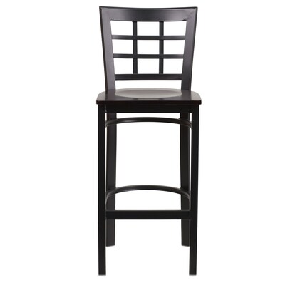 Flash Furniture HERCULES Series Traditional Metal Window Back Restaurant Barstool, Black/Walnut, 2-Pieces/Pack (2XU6R7BWINBARWW)