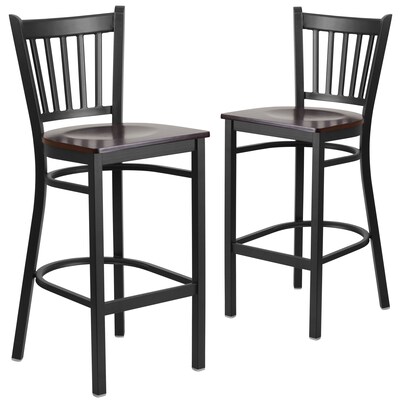 Flash Furniture HERCULES Traditional Metal Vertical Back Restaurant Barstool, Black/Walnut, 2-Pieces/Pack (2XUDG6R6BVRTWAW)