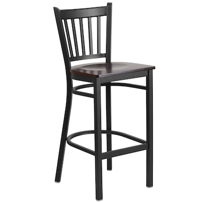 Flash Furniture HERCULES Traditional Metal Vertical Back Restaurant Barstool, Black/Walnut, 2-Pieces/Pack (2XUDG6R6BVRTWAW)