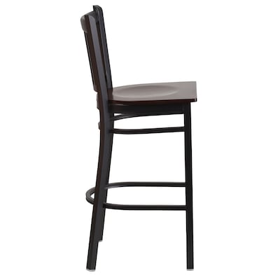 Flash Furniture HERCULES Traditional Metal Vertical Back Restaurant Barstool, Black/Walnut, 2-Pieces/Pack (2XUDG6R6BVRTWAW)
