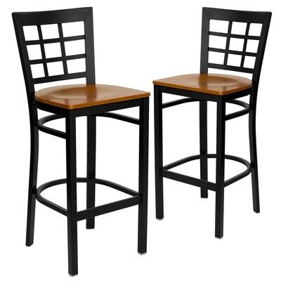 Flash Furniture HERCULES Series Traditional Metal Window Back Restaurant Barstool, Black/Cherry, 2-Pieces/Pack (2XU6R7BWINBCHW)