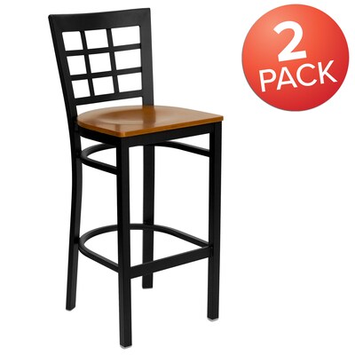 Flash Furniture HERCULES Series Traditional Metal Window Back Restaurant Barstool, Black/Cherry, 2-Pieces/Pack (2XU6R7BWINBCHW)