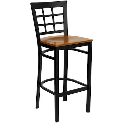 Flash Furniture HERCULES Series Traditional Metal Window Back Restaurant Barstool, Black/Cherry, 2-Pieces/Pack (2XU6R7BWINBCHW)