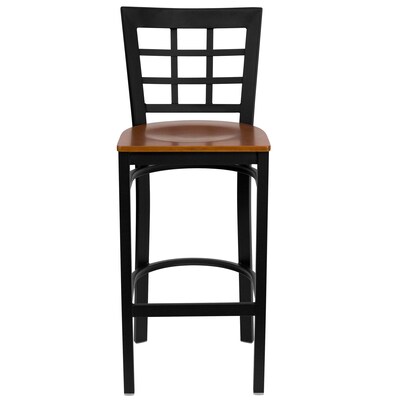Flash Furniture HERCULES Series Traditional Metal Window Back Restaurant Barstool, Black/Cherry, 2-Pieces/Pack (2XU6R7BWINBCHW)