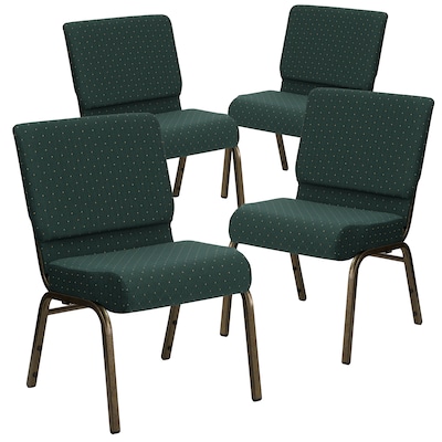 Flash Furniture HERCULES Series Fabric Church Stacking Chair, Hunter Green Dot/Gold Vein Frame, 4 Pack (4FCH2214GV808)