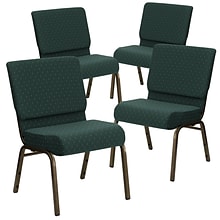 Flash Furniture HERCULES Series Fabric Church Stacking Chair, Hunter Green Dot/Gold Vein Frame, 4 Pa