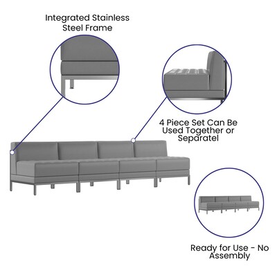 Flash Furniture HERCULES Imagination Series LeatherSoft Waiting Room Reception Set, Gray, 4-Piece (ZBIMAGMIDCH4GY)