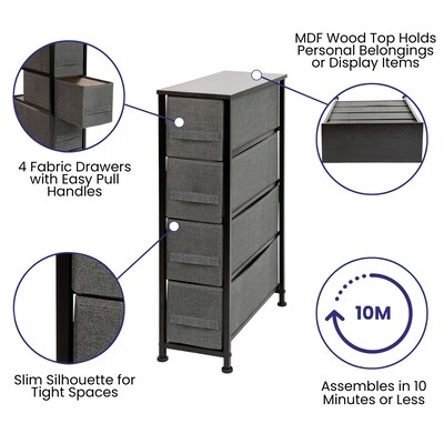 Flash Furniture 4 Drawer Slim Vertical Storage Dresser, Black/Dark Gray (WX5L203BKGR)
