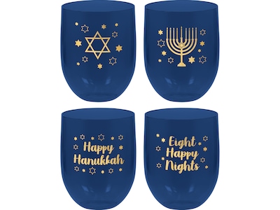 Amscan Hanukkah Stemless Drinking Glasses, Blue/Gold, 4/Pack (350578)