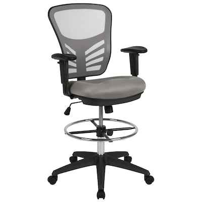 Flash Furniture Mesh Ergonomic Drafting Chair with Adjustable Foot Ring and Lumbar Support, Light Gray/Black (HL00011CBKLTGY)