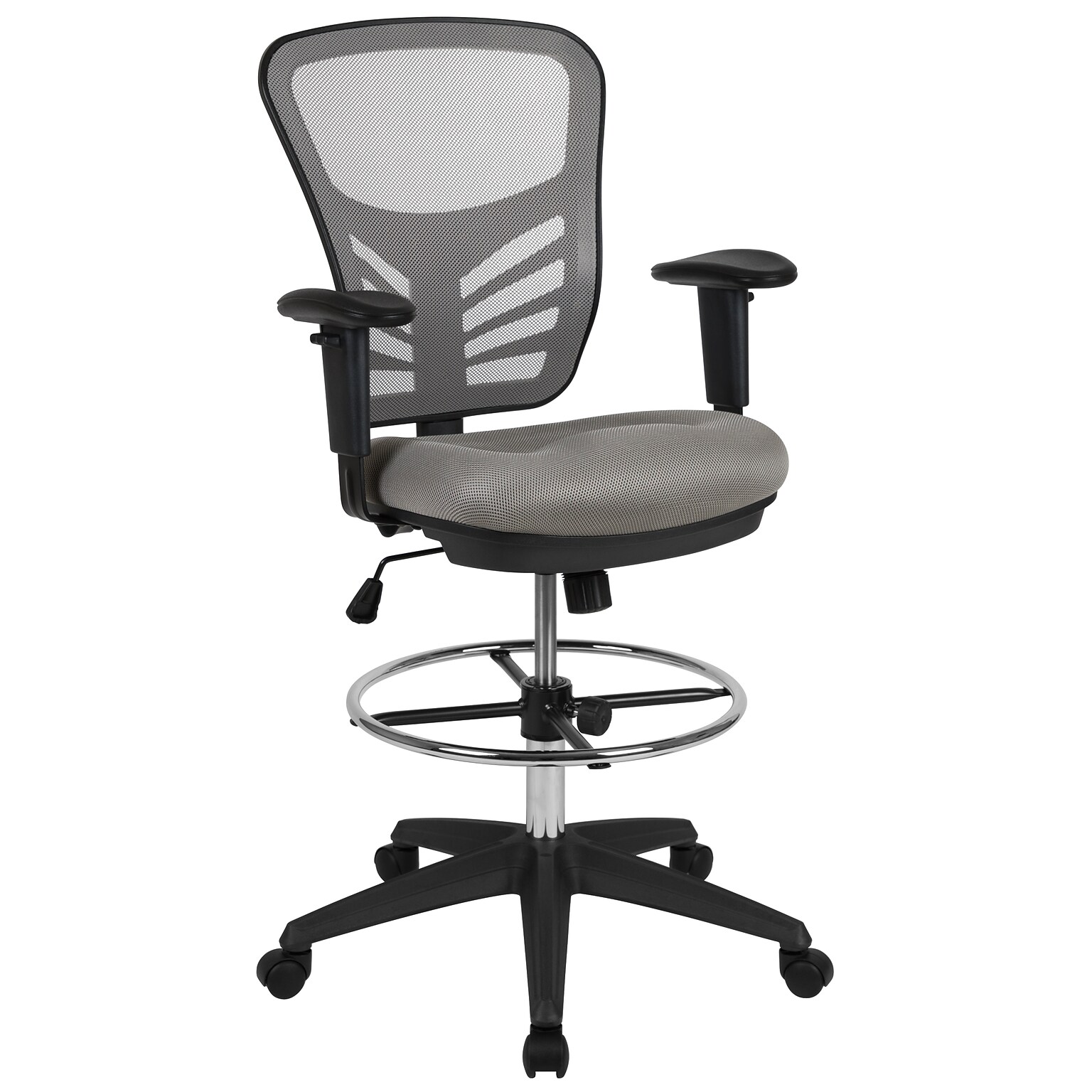 Flash Furniture Mesh Ergonomic Drafting Chair with Adjustable Foot Ring and Lumbar Support, Light Gray/Black (HL00011CBKLTGY)