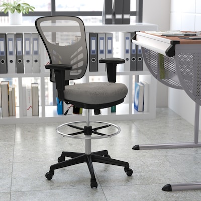 Flash Furniture Mesh Ergonomic Drafting Chair with Adjustable Foot Ring and Lumbar Support, Light Gray/Black (HL00011CBKLTGY)