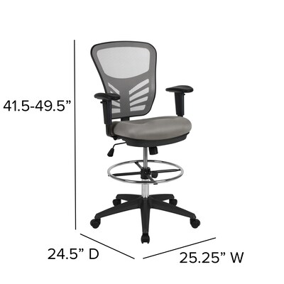 Flash Furniture Mesh Ergonomic Drafting Chair with Adjustable Foot Ring and Lumbar Support, Light Gray/Black (HL00011CBKLTGY)