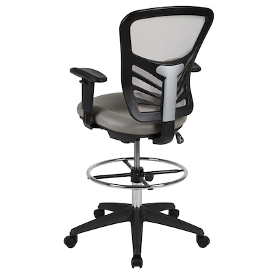 Flash Furniture Mesh Ergonomic Drafting Chair with Adjustable Foot Ring and Lumbar Support, Light Gray/Black (HL00011CBKLTGY)