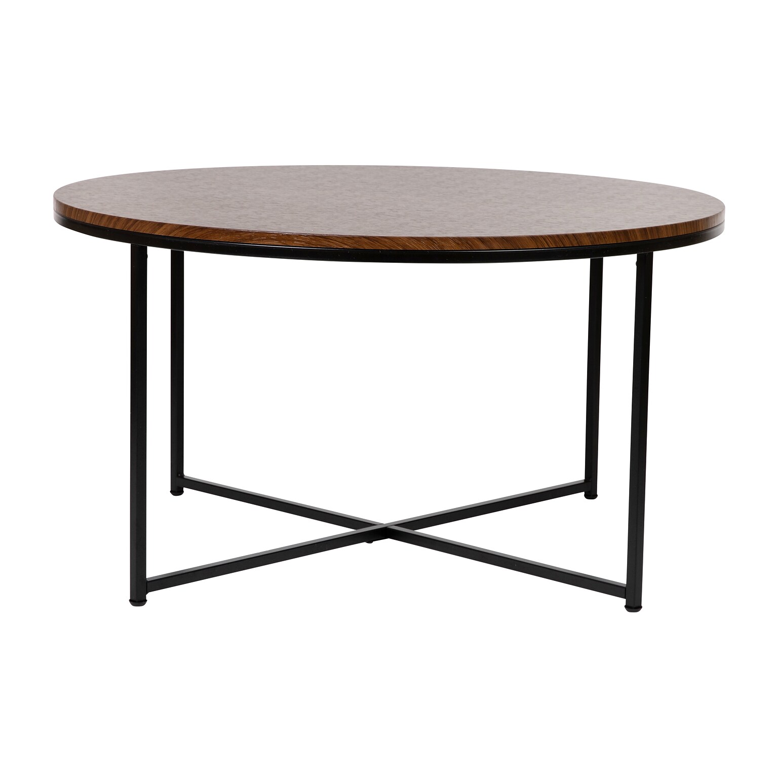 Flash Furniture Hampstead Collection 35.5 x 35.5 Living Room Coffee Table, Walnut/Matte Black (NANJH1787CTWBK)