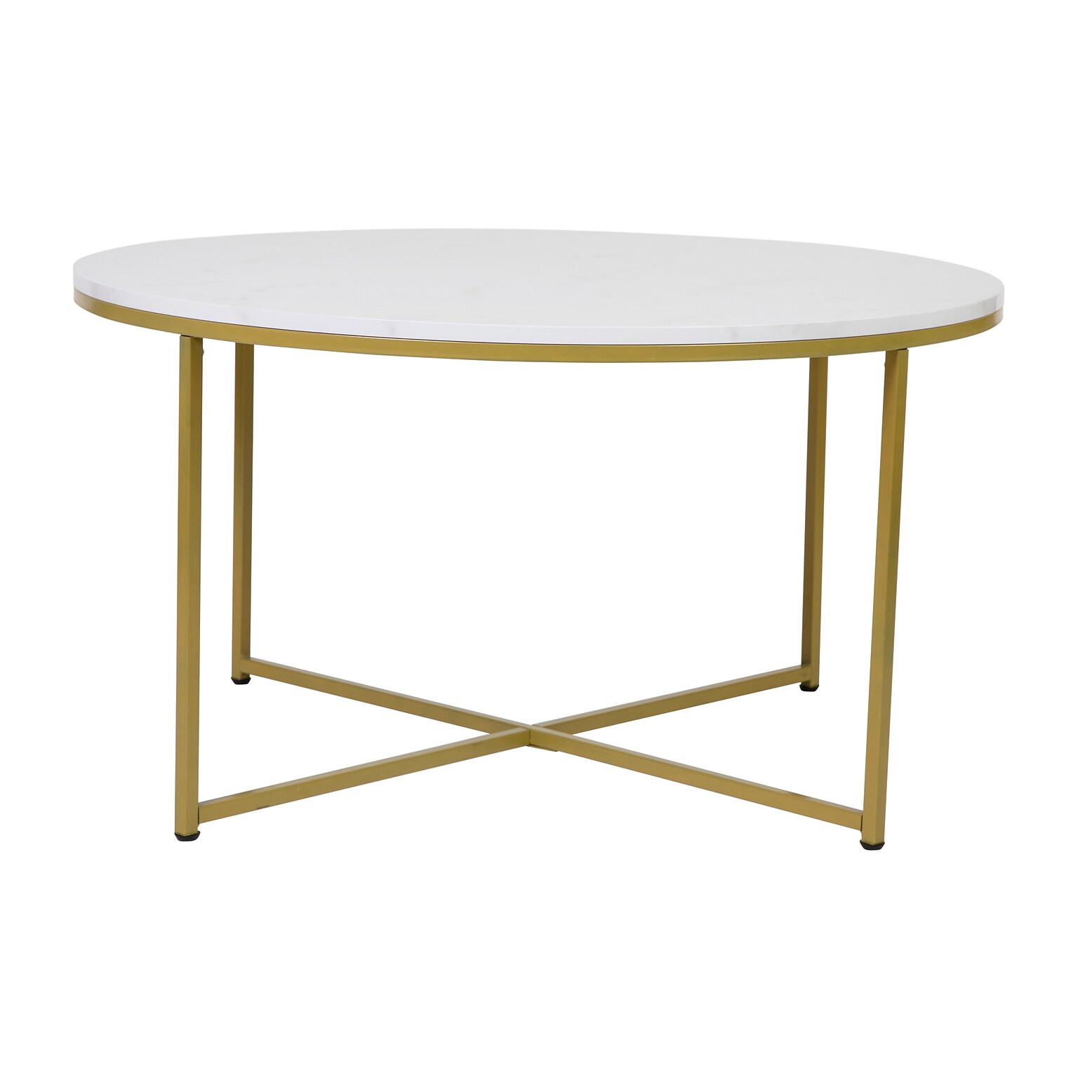 Flash Furniture Hampstead Collection 35.5 x 35.5 Living Room Coffee Table, White Marble/Brushed Gold (NANJH1787CTMR)