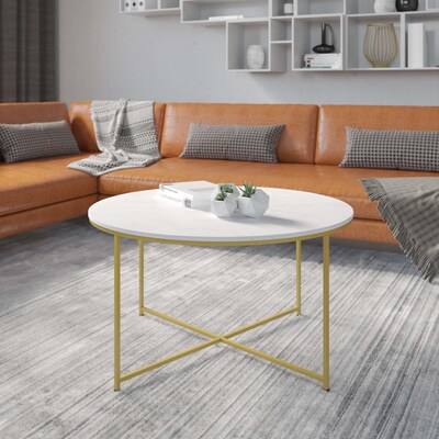 Flash Furniture Hampstead Collection 35.5" x 35.5" Living Room Coffee Table, White Marble/Brushed Gold (NANJH1787CTMR)