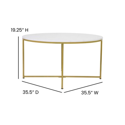 Flash Furniture Hampstead Collection 35.5" x 35.5" Living Room Coffee Table, White Marble/Brushed Gold (NANJH1787CTMR)