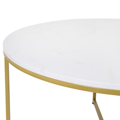 Flash Furniture Hampstead Collection 35.5" x 35.5" Living Room Coffee Table, White Marble/Brushed Gold (NANJH1787CTMR)