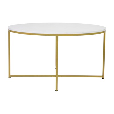 Flash Furniture Hampstead Collection 35.5" x 35.5" Living Room Coffee Table, White Marble/Brushed Gold (NANJH1787CTMR)