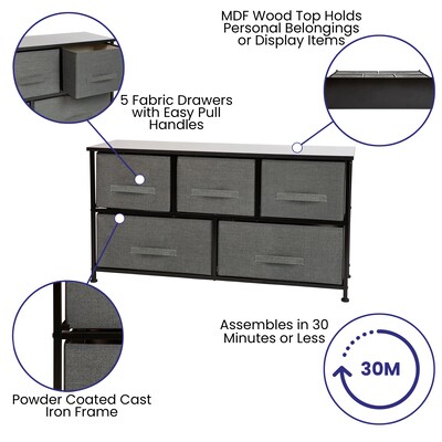 Flash Furniture 5 Drawer Vertical Storage Dresser, Black/Dark Gray (WX5L206XBKGR)
