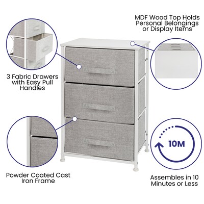 Flash Furniture 3 Drawer Vertical Storage Dresser, White/Light Gray (WX5L20XWHGR)