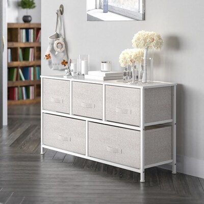 Flash Furniture 5 Drawer Vertical Storage Dresser, White/Light Gray (WX5L206XWHGR)