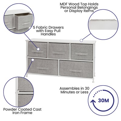 Flash Furniture 5 Drawer Vertical Storage Dresser, White/Light Gray (WX5L206XWHGR)