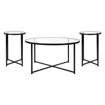 Flash Furniture Greenwich Collection 35.5 x 35.5 Living Room Accent Table Set, Clear/Matte Black (