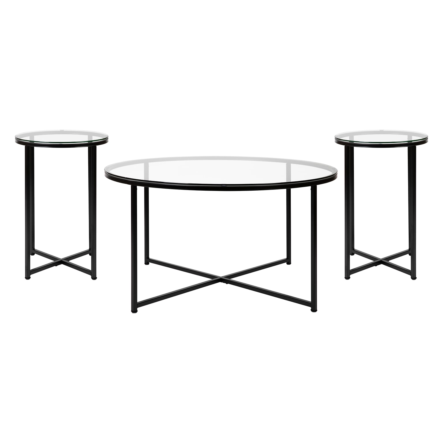 Flash Furniture Greenwich Collection 35.5 x 35.5 Living Room Accent Table Set, Clear/Matte Black (NANCEK1786BK)