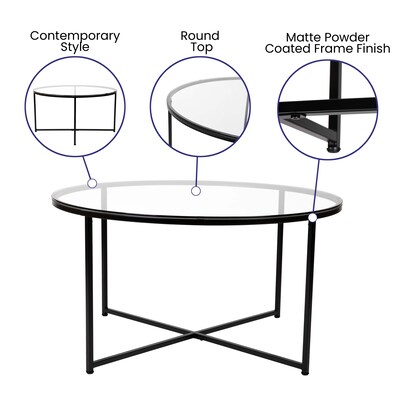 Flash Furniture Greenwich Collection 35.5" x 35.5" Living Room Accent Table Set, Clear/Matte Black (NANCEK1786BK)