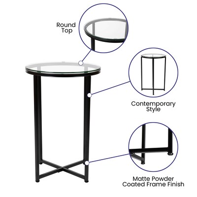 Flash Furniture Greenwich Collection 35.5" x 35.5" Living Room Accent Table Set, Clear/Matte Black (NANCEK1786BK)