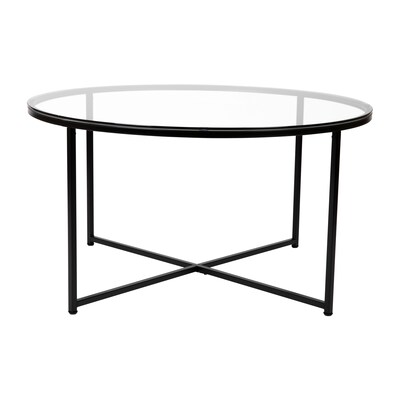 Flash Furniture Greenwich Collection 35.5" x 35.5" Living Room Accent Table Set, Clear/Matte Black (NANCEK1786BK)