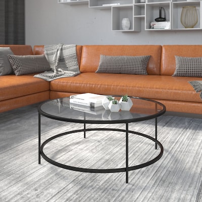 Flash Furniture Astoria Collection 35.25" x 35.25" Living Room Coffee Table, Clear/Matte Black (NANJN21750CTBK)