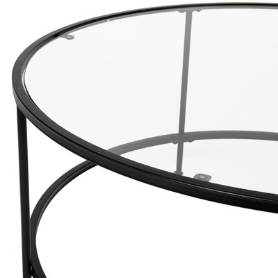 Flash Furniture Astoria Collection 35.25" x 35.25" Living Room Coffee Table, Clear/Matte Black (NANJN21750CTBK)