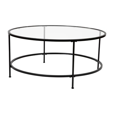 Flash Furniture Astoria Collection 35.25" x 35.25" Living Room Coffee Table, Clear/Matte Black (NANJN21750CTBK)
