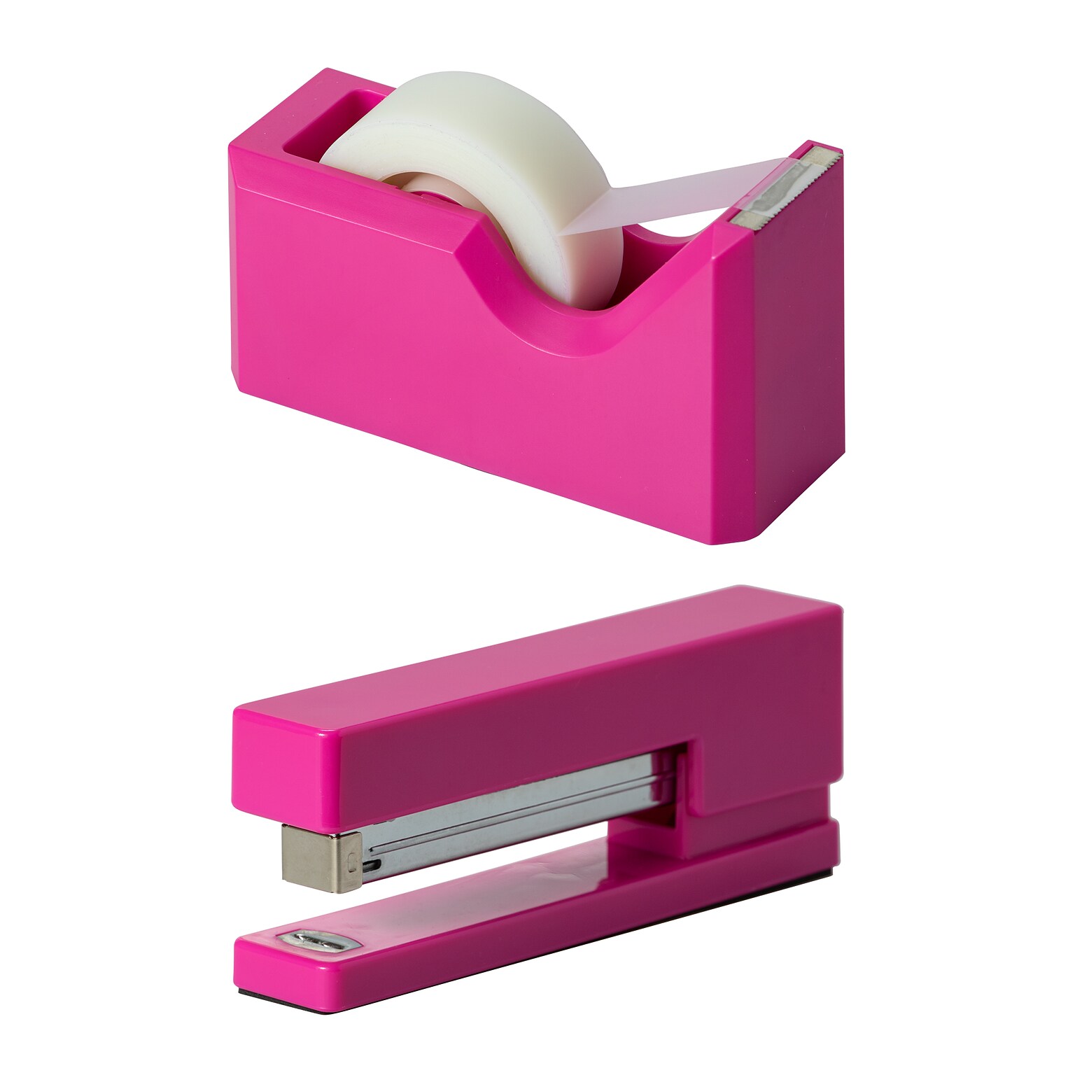 JAM Paper® Office & Desk Sets, 1 Stapler & 1 Tape Dispenser, Fuchsia Pink, 2/Pack (3378pi)
