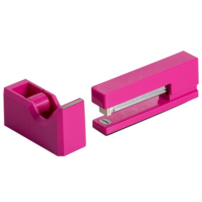 JAM Paper® Office & Desk Sets, 1 Stapler & 1 Tape Dispenser, Fuchsia Pink, 2/Pack (3378pi)