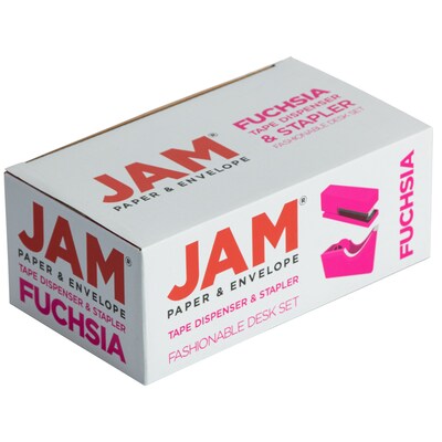 JAM Paper® Office & Desk Sets, 1 Stapler & 1 Tape Dispenser, Fuchsia Pink, 2/Pack (3378pi)