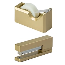 JAM Paper® Office & Desk Sets, 1 Stapler & 1 Tape Dispenser, Gold, 2/Pack (3378go)